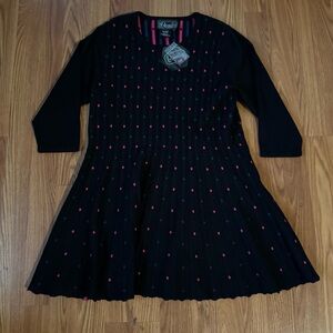Rochelle California Knitwear Black and Pink Polka Dot Women’s Sweater Dress NWT